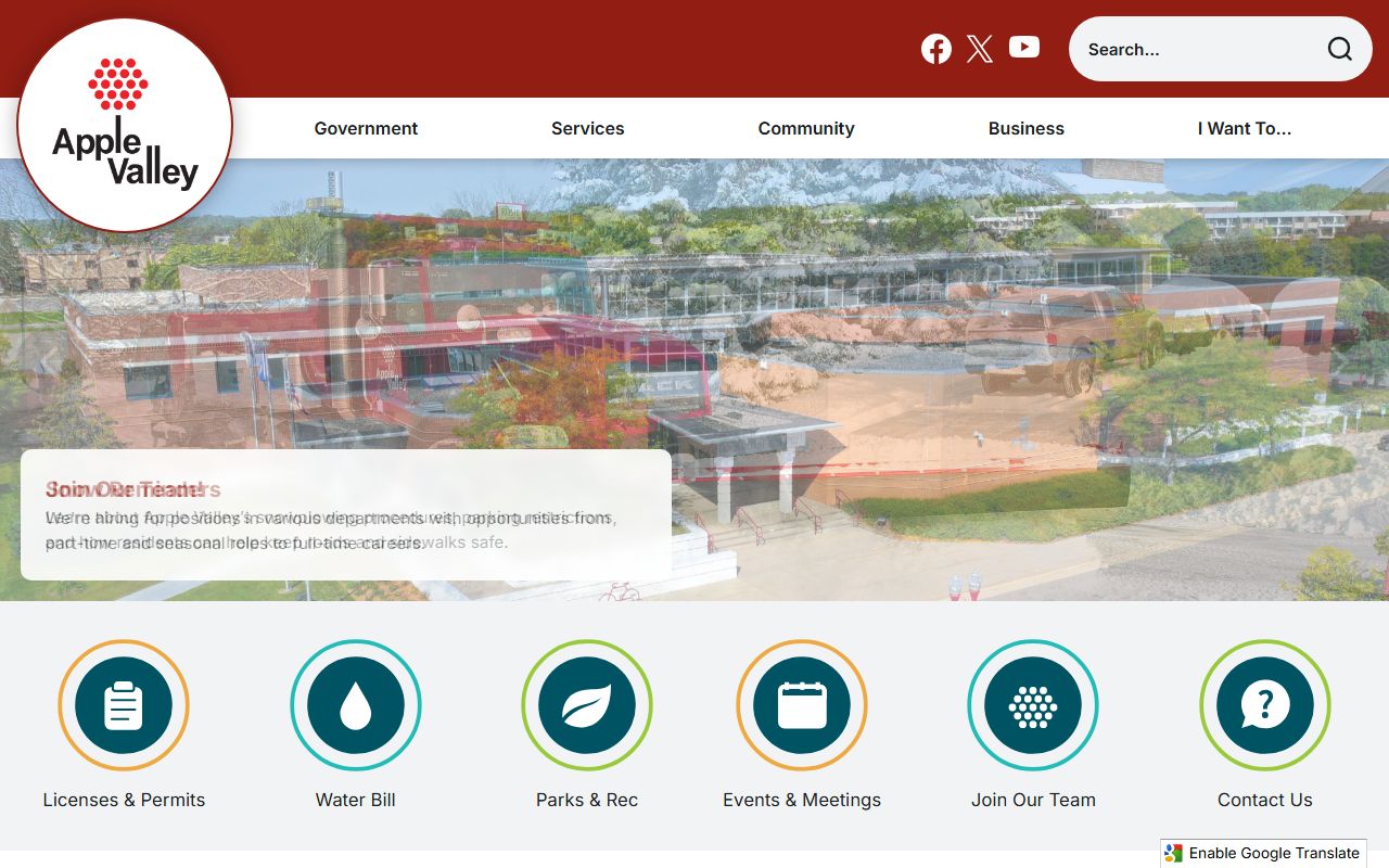 Apple Valley city homepage with police and felony records links