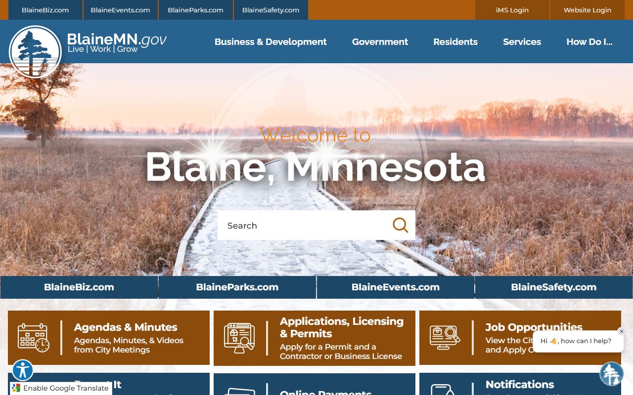Blaine city homepage with links to police and felony records