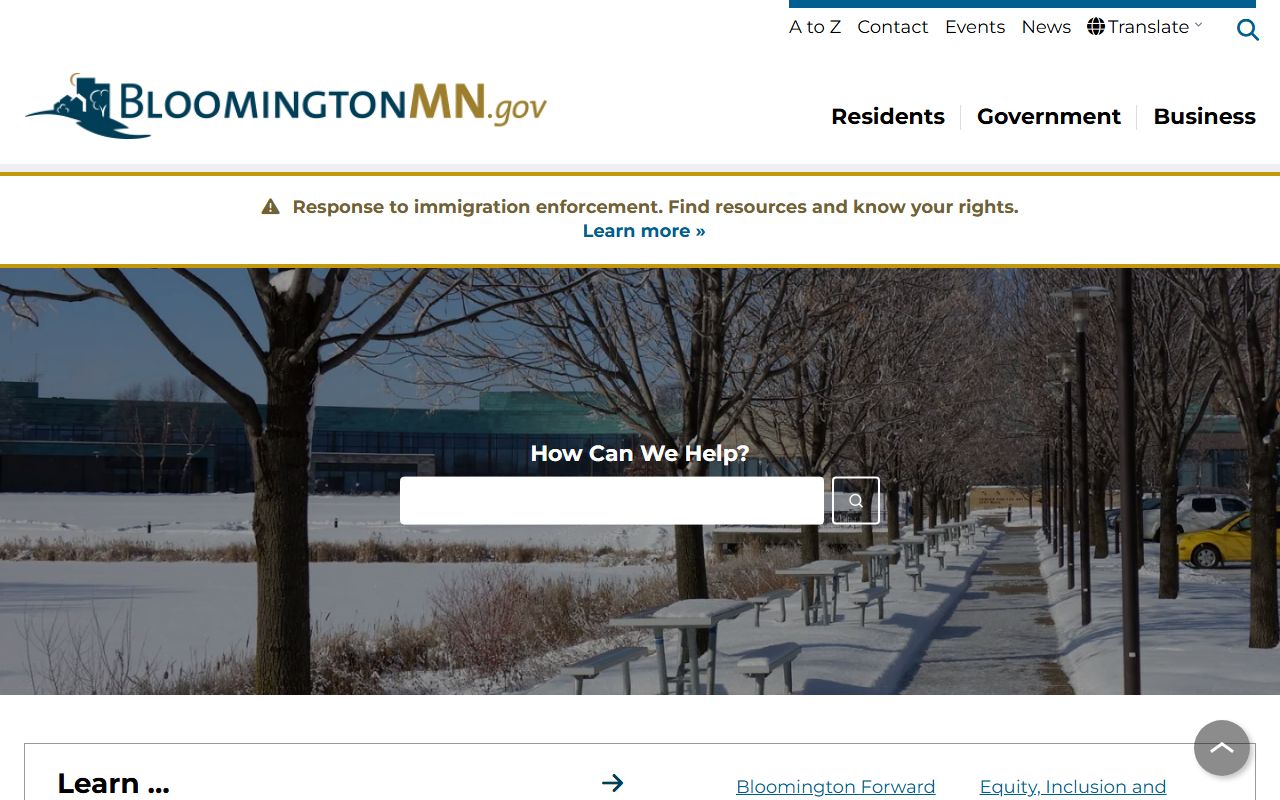 Bloomington city homepage with links to police and felony records