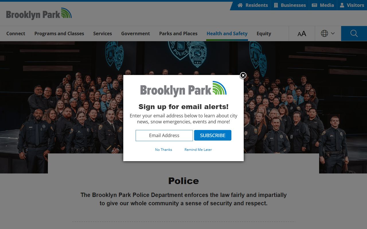 Brooklyn Park Police Department page for felony records