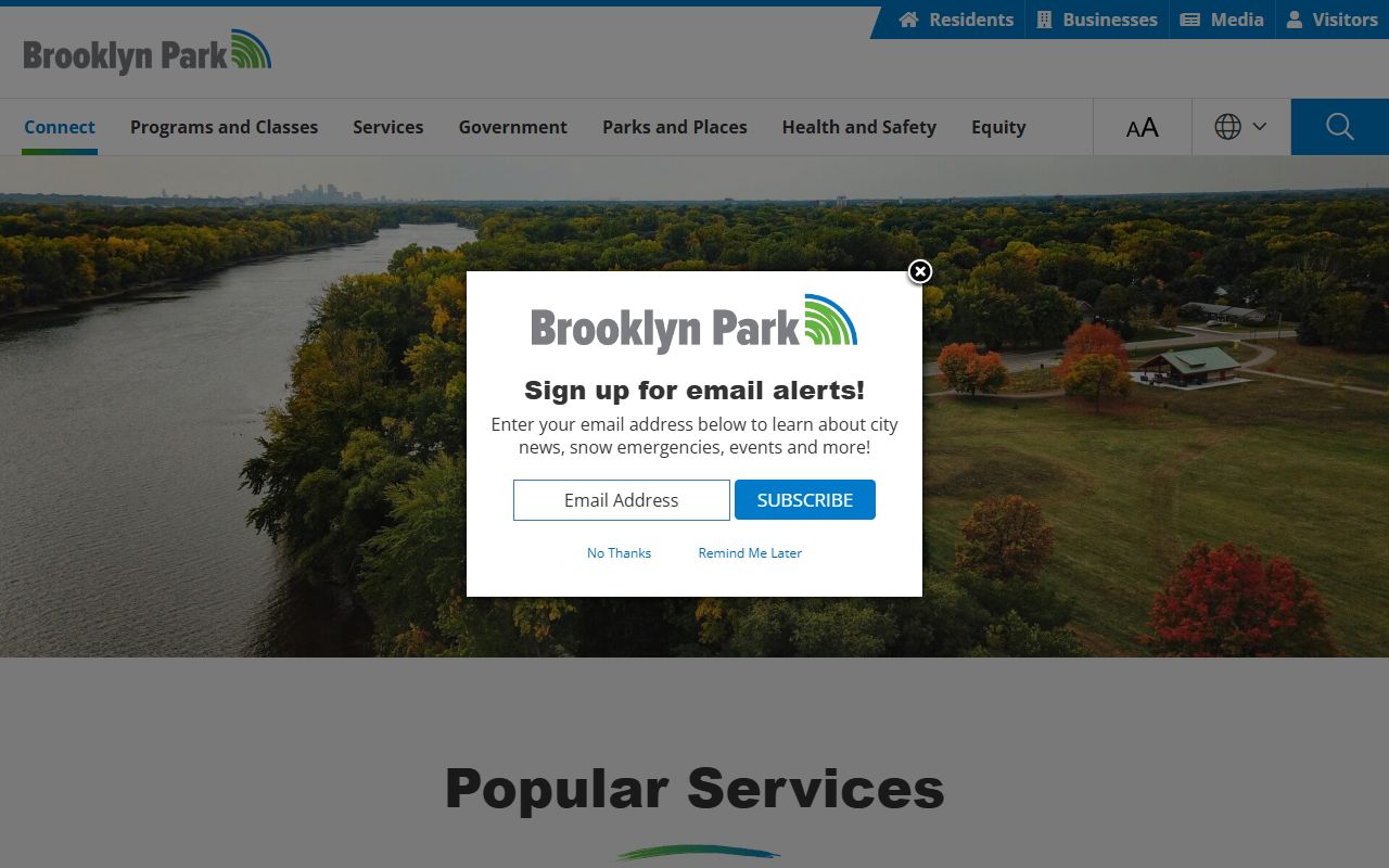 Brooklyn Park city homepage with police and records links