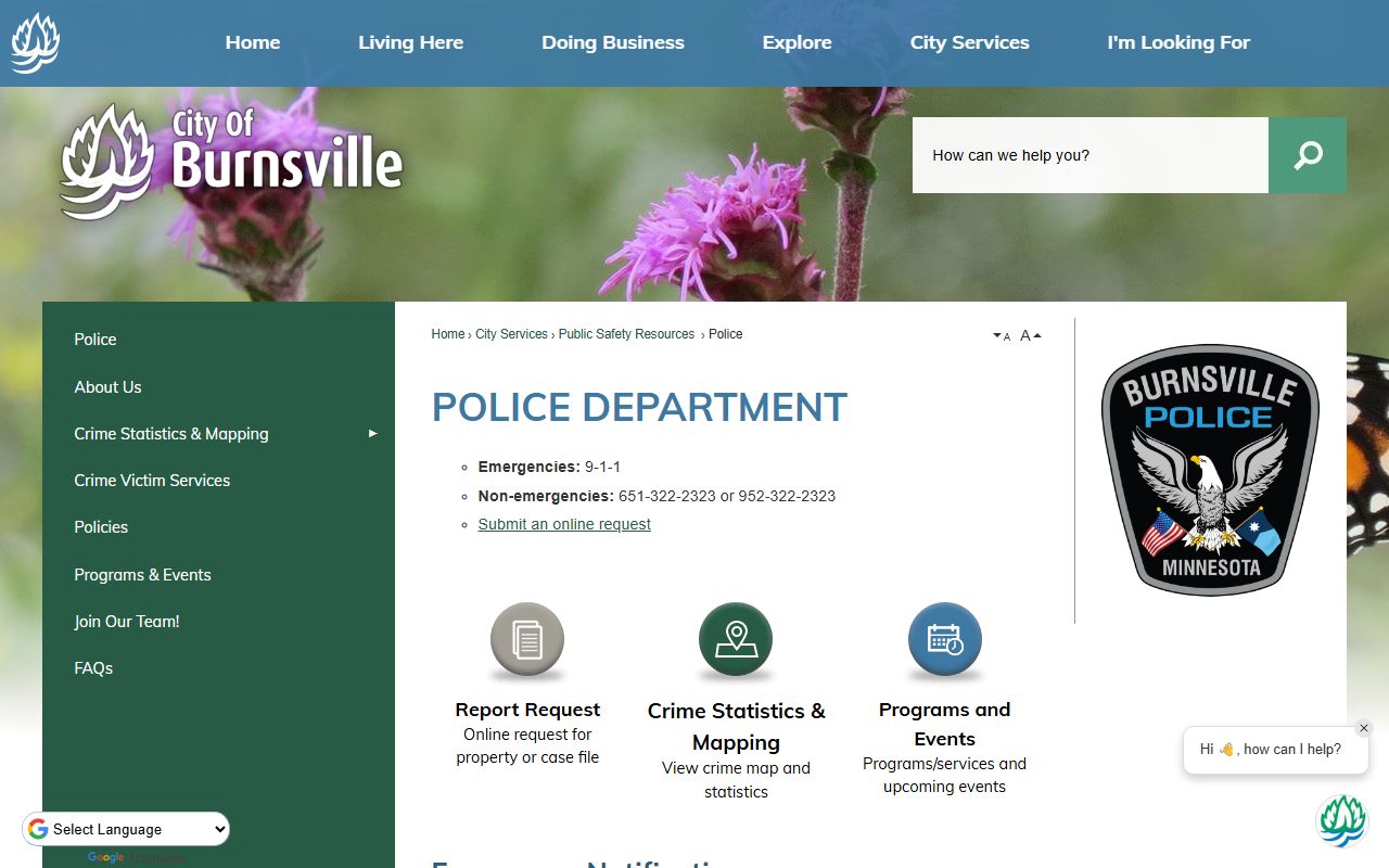 Burnsville Police Department page for felony records