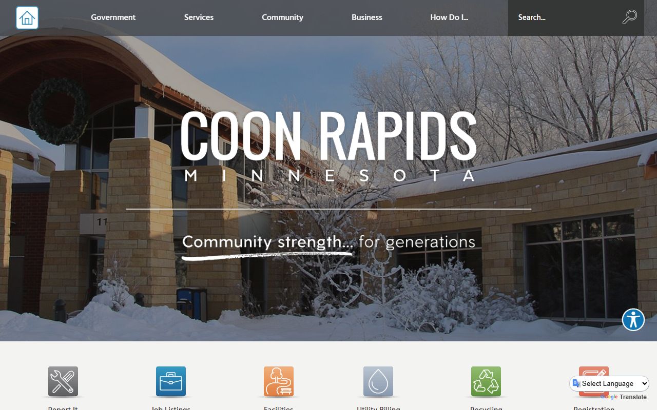 Coon Rapids city homepage with police and felony records links