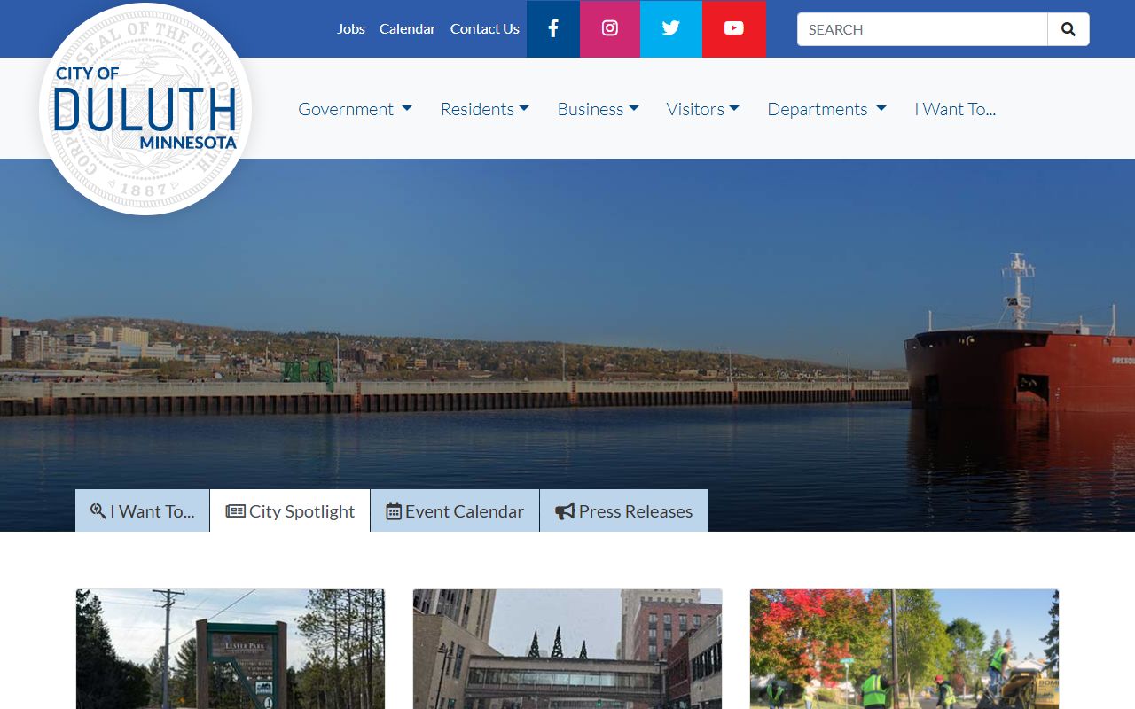 Duluth city homepage with links to police and felony records