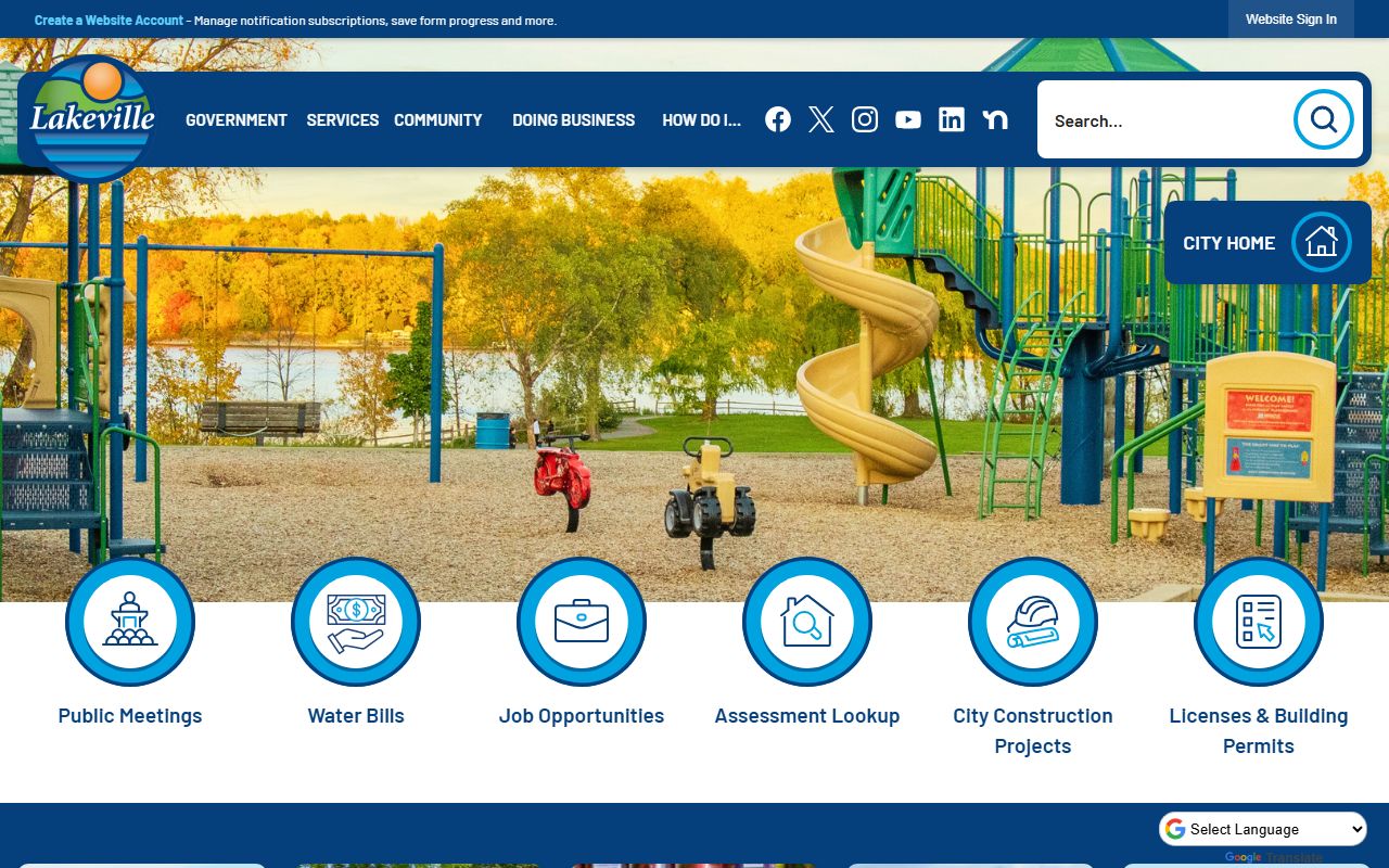 Lakeville city homepage with police and records links