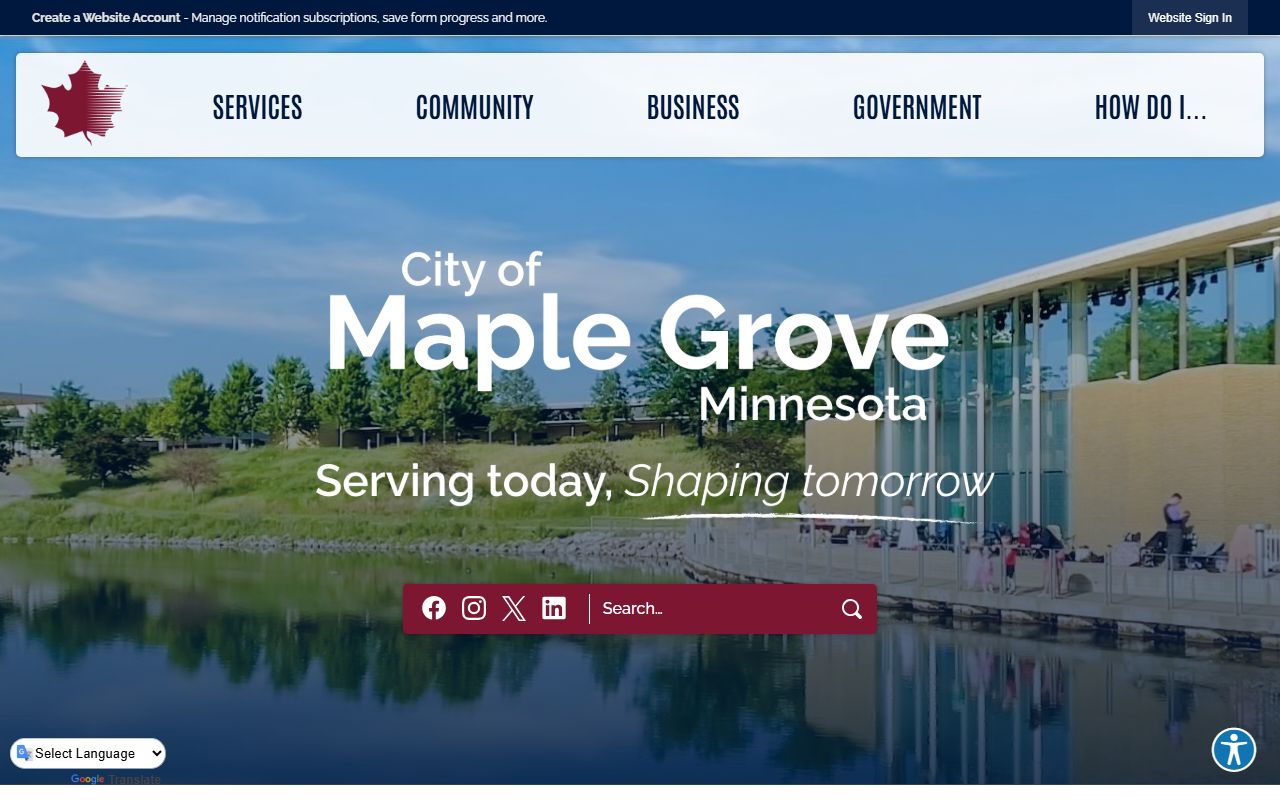 Maple Grove city homepage with police and felony records links