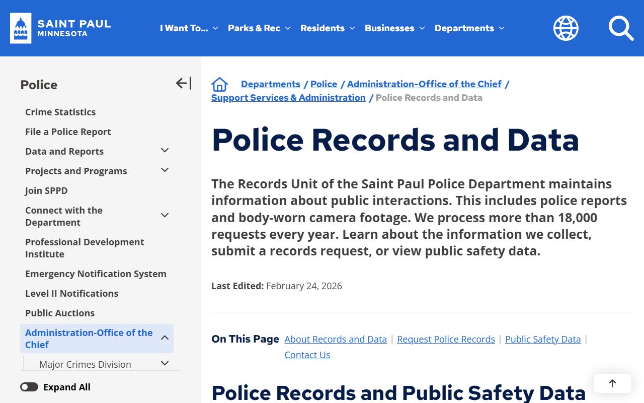 St. Paul Records Unit information for felony records access