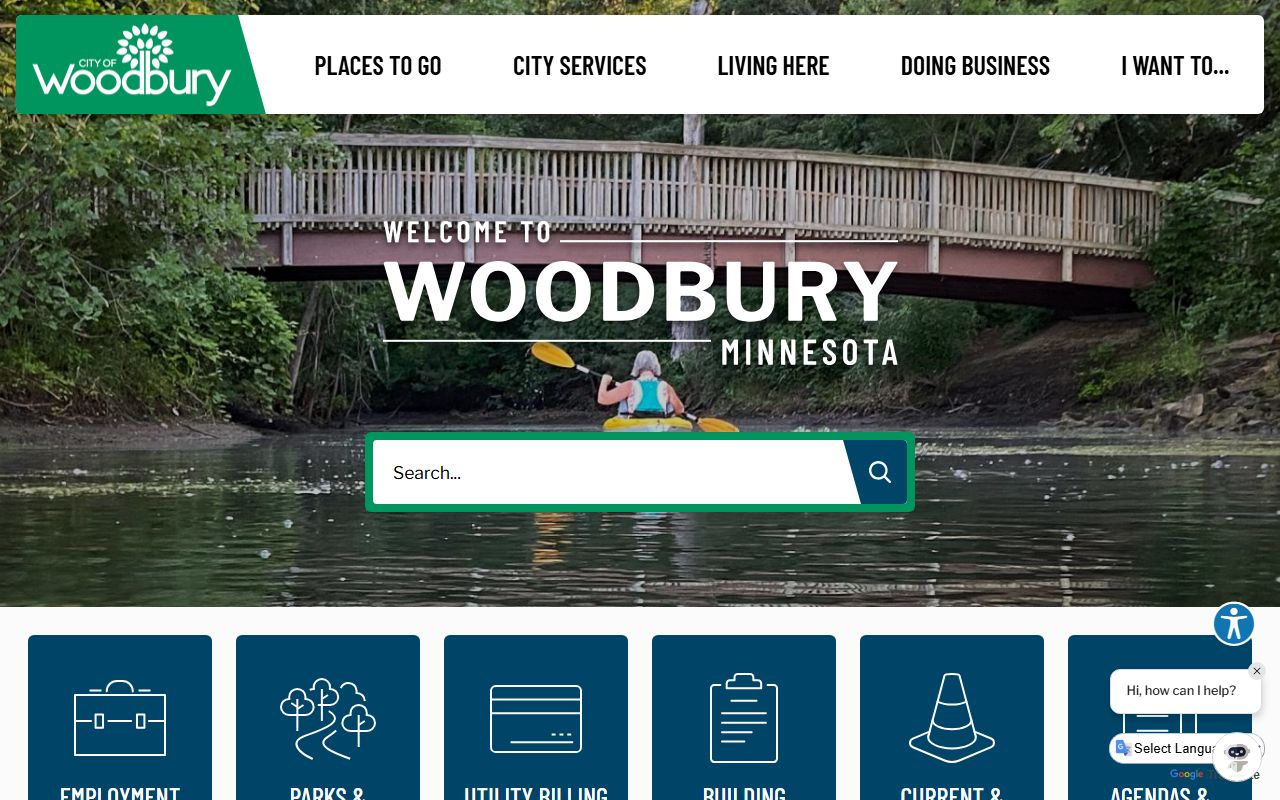 Woodbury city homepage with police and felony records links