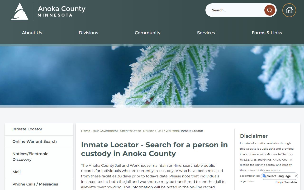 Anoka County inmate locator for felony records searches