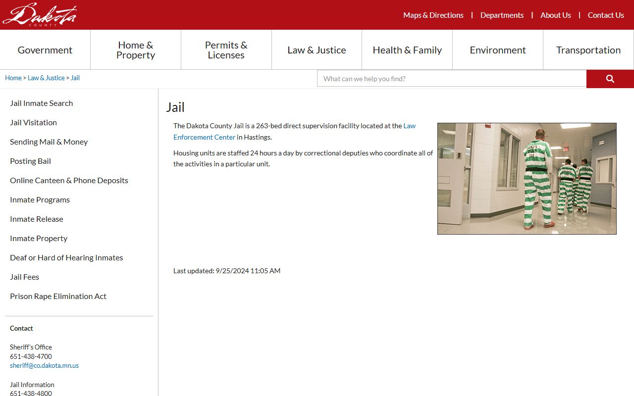 Dakota County jail information page