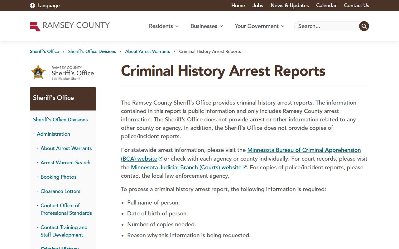 Ramsey County criminal history and arrest reports for felony records