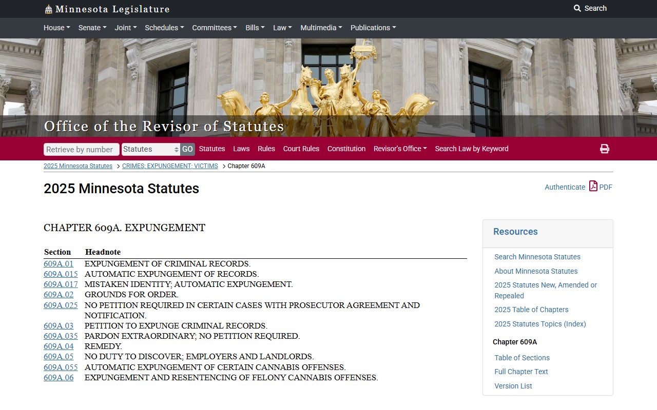 Minnesota expungement statutes for felony records