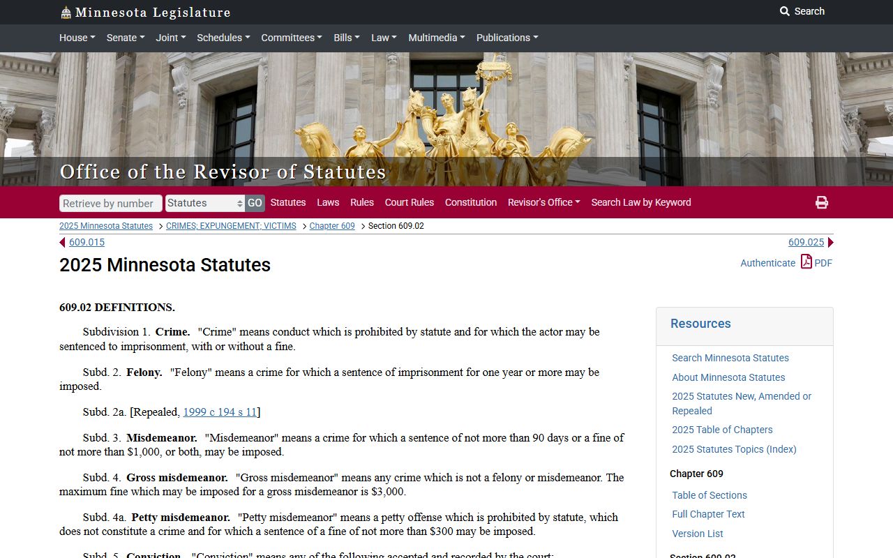 Minnesota felony definitions statute page