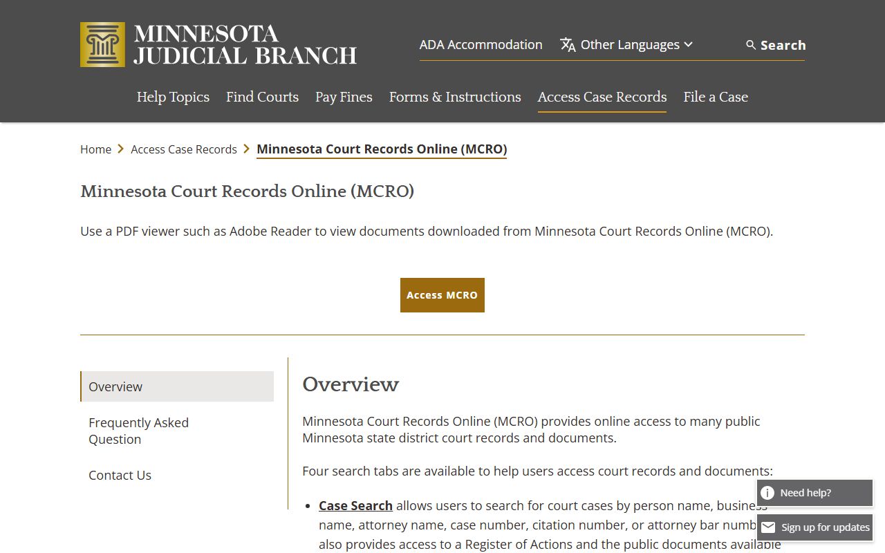 Minnesota Public Access Remote system for felony records